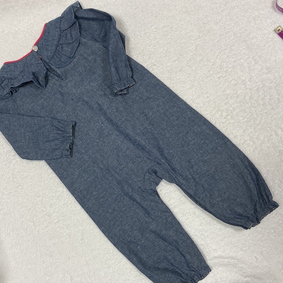 NWT mudpie embroidered chambray denim romper 3/6m - Picture 7 of 9